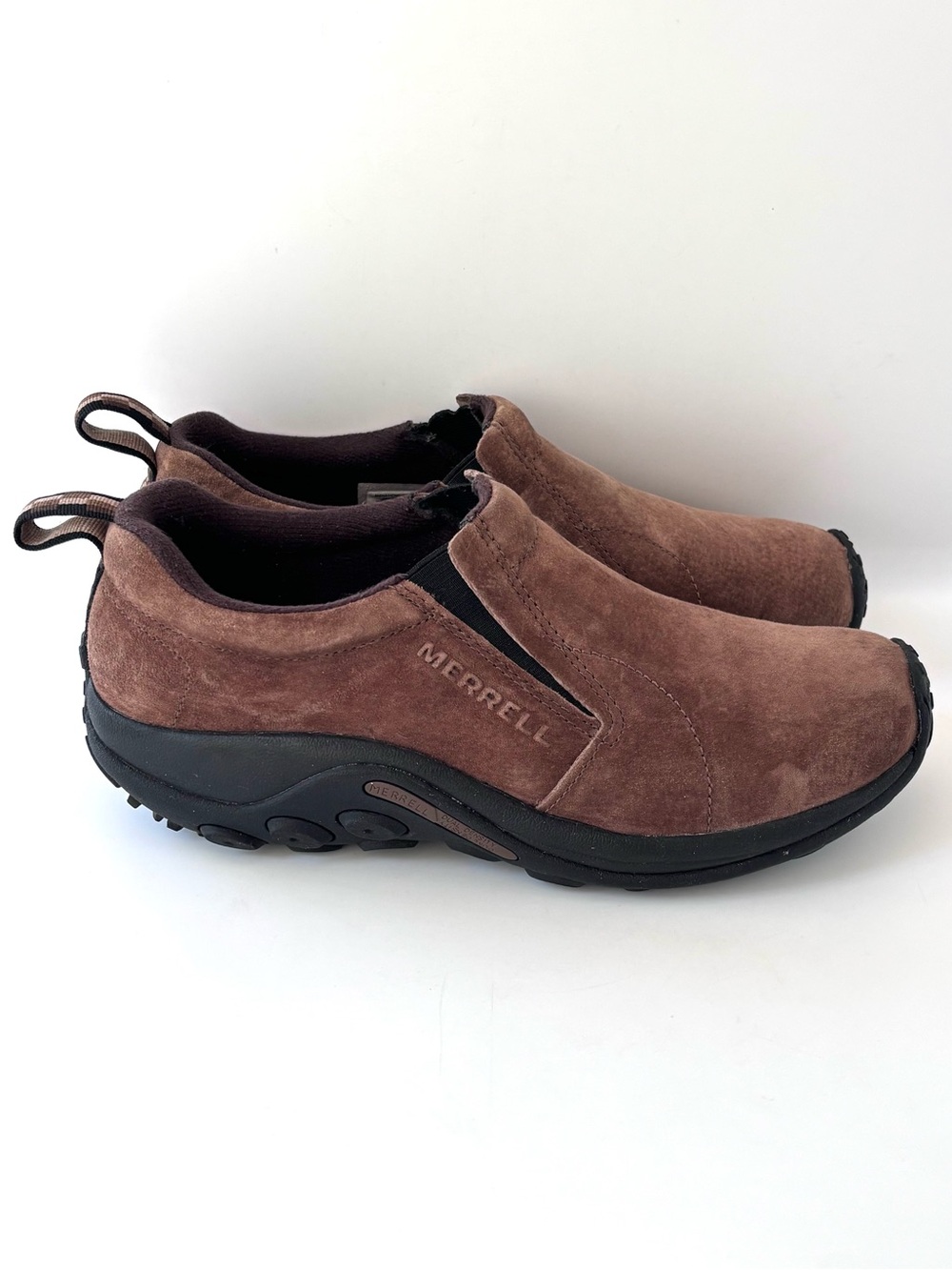 MERRELL Jungle Moc Slip-on Shoes in Dark Earth Brown Suede, EUC, Mens 8.5